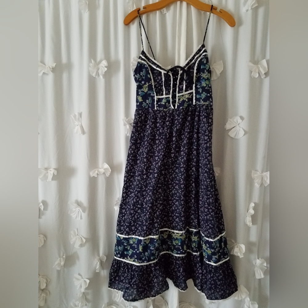 Urban Outfitters Prairie Dress Extra Small Dark Blue 100% Cotton
